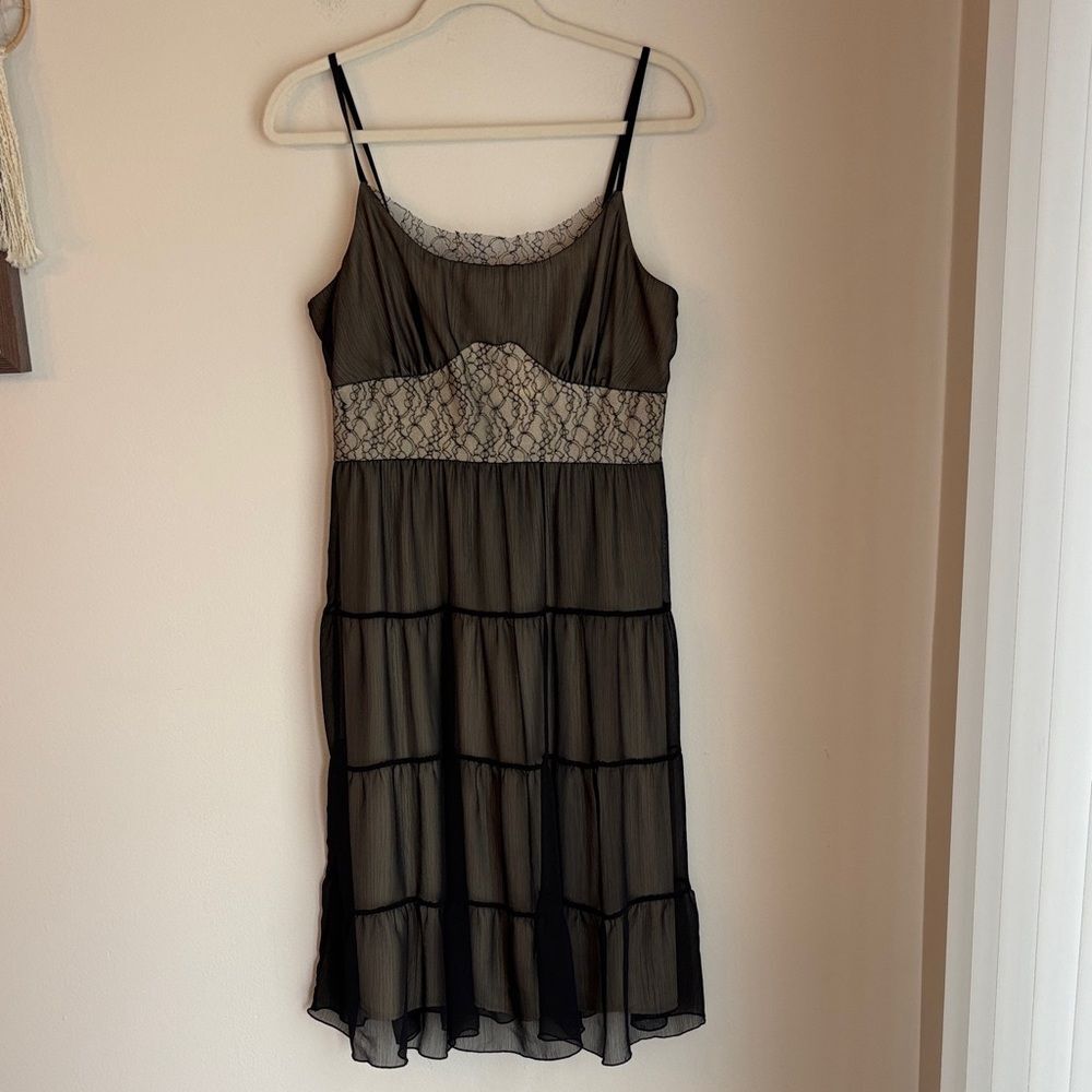As U Wish Vintage goth sheer witchy Black Cream Lace slip babydoll dress 9 EUC